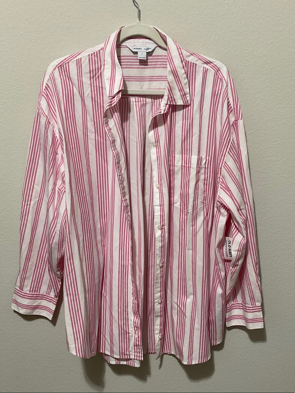 Old Navy Pink & White Vertical Stripe Dress Shirt 100% cotton
